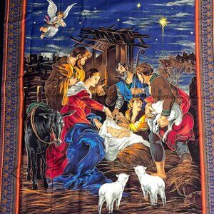 Christmas Nativity Creche Manger Fabric Panel  35" X 44"